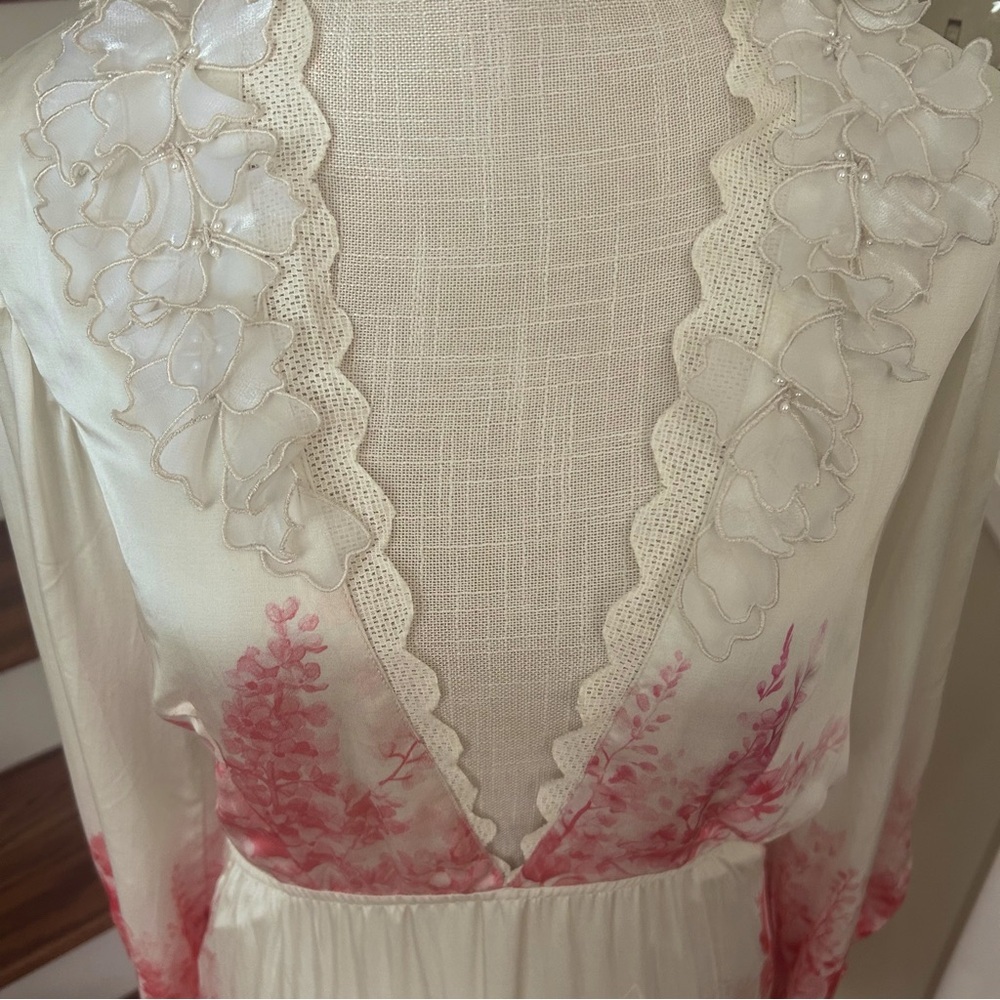 Anthro x Bhanuni by Jyoti Cherry Blossom Mini Dress S Floral Ruffle Cutout Boho - Picture 3 of 16